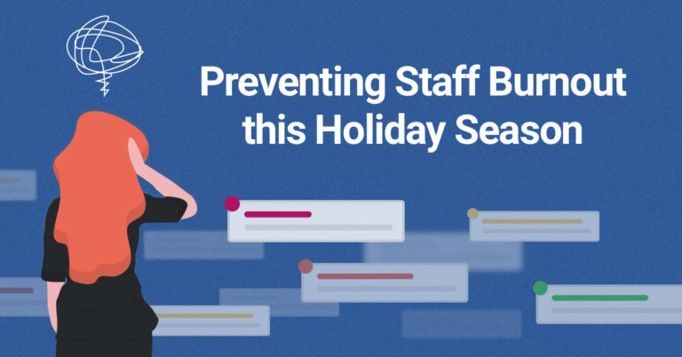 Preventing Staff Burnout this Holiday Season - Illustration of a hotel staff member looking at a slew of tasks with frustration