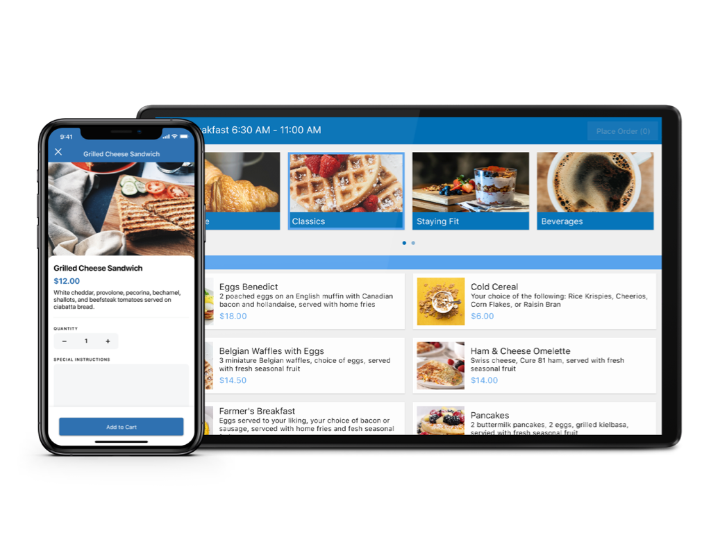 INTELITY dining screens on tablet and mobile devices