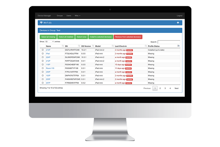 INTELITY Device Management - screen